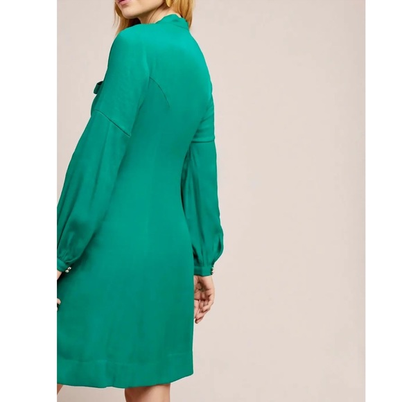 Anthropologie Dress 4 Womens Green A-Line Long SleeveV-Neck Bow Tie Long Sleeve - Picture 4 of 6